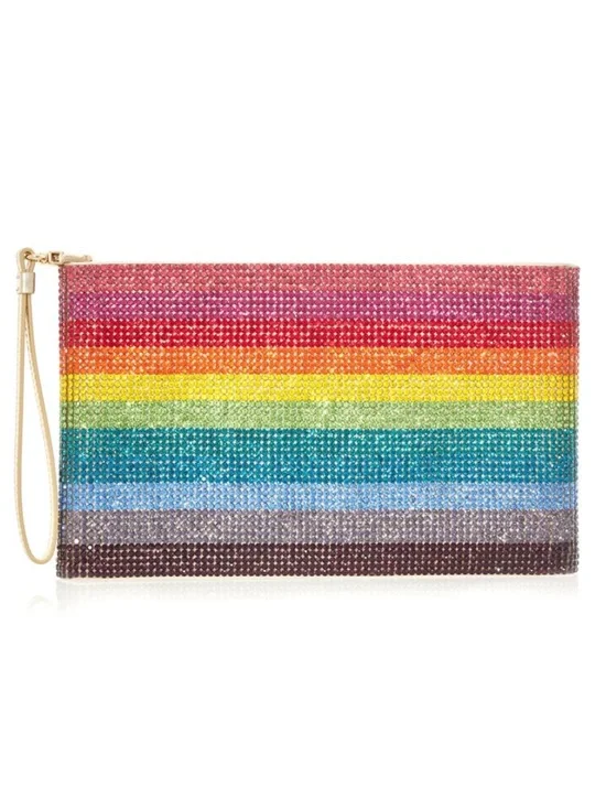 Judith Leiber Couture Champagne/Rainbow Crystal-Embellished Zip Clutch Pouch NWT - Picture 3 of 8